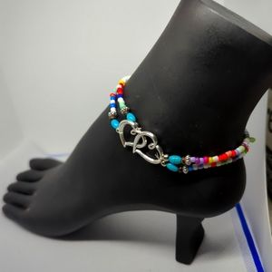 💕Anklet Bracelet Double Hearts Tiny Beads Multi Colors NWT